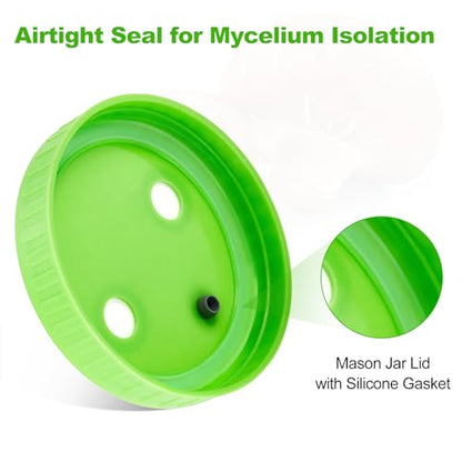 FOUR E'S SCIENTIFIC 12 Pcs Mason Jar Lids | With 32 PTFE 0.22μm Filters & 25 Rubber Stoppers, Fit 86mm Wide Mouth Mason Jars