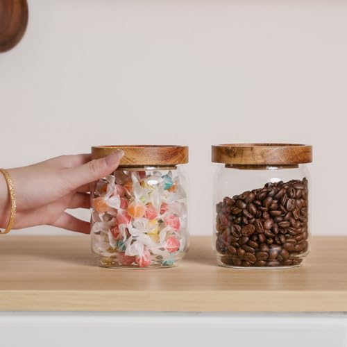 Glass Jar with Lid 3.54 Inch Wide, 15 OZ Small Airtight Food Storage Containers Glass Set for Coffee Beans| Sugars| Candy, 2 Pack - color: 15oz*2