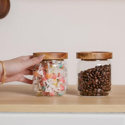Glass Jar with Lid 3.54 Inch Wide, 15 OZ Small Airtight Food Storage Containers Glass Set for Coffee Beans| Sugars| Candy, 2 Pack - color: 15oz*2