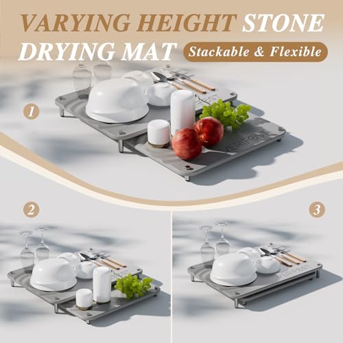 VERIFOST 2pcs Large Stone Drying Mat for Kitchen Counter, Quick Drying Matt Kitchen Counter, Large Drying Stone for Kitchen Counter, Diatomaceous Earth Dish Drying Mat, Moonlight Gray - color: Moonlight Gray