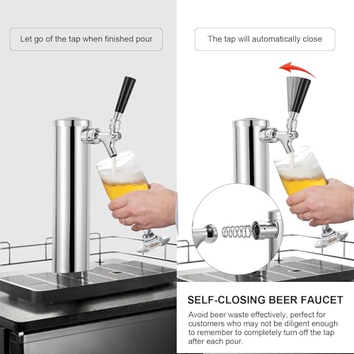 Draft Beer Line Shank Faucet Kit, Beer Keg Tap Kegerator Tower Dispenser Replacement Set with Self-Closing Spring Spanner Wrench No Leak 5.5 Feet 3/16'' Brewing Tubing 1/4'' Keg Coupler Barb - size: Faucet (Stainless Core) +Tube Kit