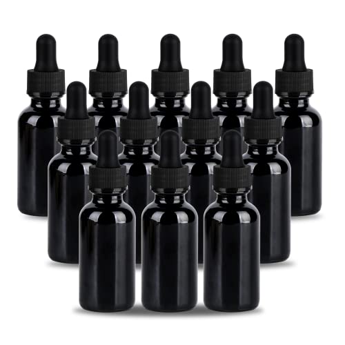 2 oz UV Resistant Dropper Bottle 12 Pack Black Glass Boston Bottles 60ml with Eye Droppers Black Caps for Essential Oils, Perfume, Leak Proof Travel Bottles for Liquids - color: UV Black, size: 2 oz, 12 pack