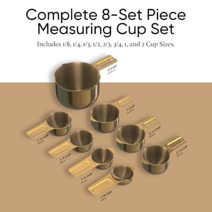 Color Up Measuring Cup Set, 8 Piece – Includes 2 Cup, Gold Finish, Stainless Steel, Accurate for Wet & Dry Ingredients, Embossed Markings, Easy-Pour Spouts, Dishwasher-Safe, Kitchen Essential - color: Gold