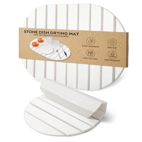 Stone Drying Mat for Kitchen Counter, Quick Diatomaceous Earth Mats for Dishes, Super Absorbent Fast Drying Collapsible Countertop Stone Mat , for Dishes Bottles Cups Bathroom ,24"(L)×16 (W) - color: Oval Beige