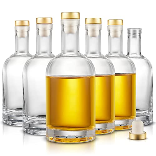 Mfacoy Set of 6 Clear Glass Bottles, 6 oz, Reusable, T-Top Cap, Perfect for Wine, Oil, Vinegar, Kombucha, Beer, Water, Soda, Juices - size: 6OZ
