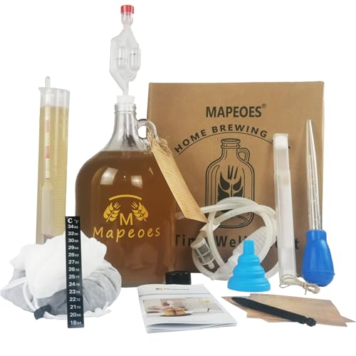 1 Gallon Home Brewing Making Kit for Beer, Wine, Mead & Cider, Glass Carboy Fermenter with Brew Bag, Hydrometer, Bung & Airlock,Siphon, Funnel, Temp Strip,Beginners/Starter Brew Set