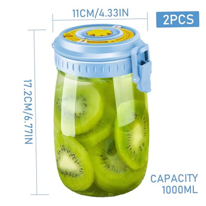 2PCS Fermenting Jar 1000ml Date-Marked Sourdough Starter Jar with Air Release Vent Sourdough Jar Reusable Kimchi Container Multipurpose Glass Storage Jars Home Decoration