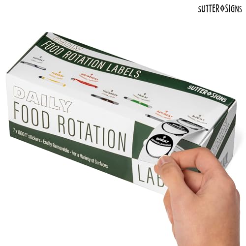 Date Stickers for Food - Day of the Week Day Dots Removable Food Labels, 1" Date Dot Stickers for Food Containers, 7000 Labels with Dispenser Box - color: Dispenser Set