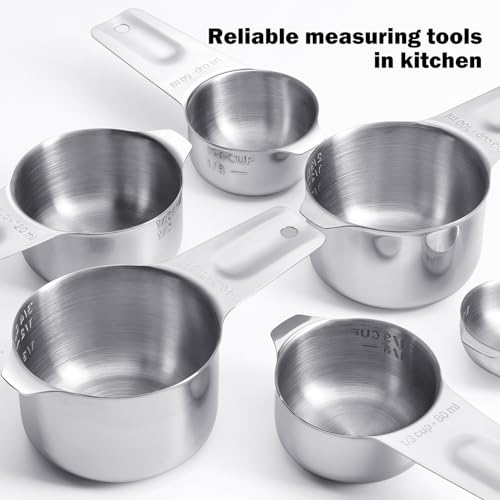 Measuring Cups, AMOHEE 7PCS Stainless Steel Measuring Cups with a Storage Bag for Cooking & Baking, Dishwasher Safe - size: 7PCS