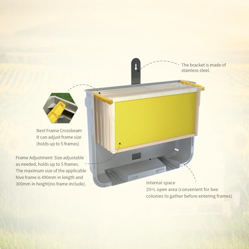 5-Frame Swarm Catcher Beehive Bee Colony Trap Hive Sliding Frame Design, Universal Compatibility with Langstroth Dadant UK, 48L Hive for Beekeepers (No Frames Included) | Light-weight - color: grey+yellow