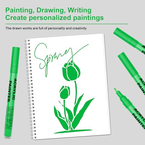 Acrylic Paint Pens Waterproof Markers 2 Green Permanent Marker Pens Acrylic Pens for Rock Painting Glass Stone Ceramic Metal Fabric Pebble Painting pens Craft Supplies - color: Green