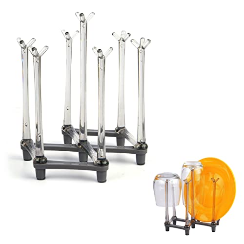 Retractable Cup Drying Rack, Drinking Glass Drainer Stand, Baby Bottle & Sports Bottle Draining Organizer, Countertop Mug Tree, Mugs Tea Cups Storage Rack with Non-Slip Bottom, PP Material, Gray-1 Pcs