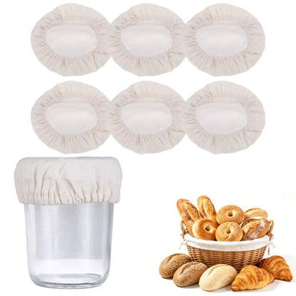 uxcell 6Pcs Sourdough Jar Cover, 110mm Wide Sourdough Starter Jar Covers Cloth Reusable Breathable Cotton Container Elastic Top Fermentation Lids for 3.5"-3.9"D Bowl & Jar Mouth, Beige - size: 110mm 3.5"-3.9"