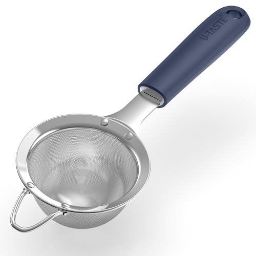 U-Taste Small Fine Mesh Strainer: 18/8 Stainless Steel 3.35in 30 Mesh Kitchen Food Sieve with Sturdy Riveted Silicone Handle, Heavy Duty Deep Handheld Metal Colander for Tea, Juice (Midnight Blue) - color: (3) Midnight Blue, size: S-3.35in