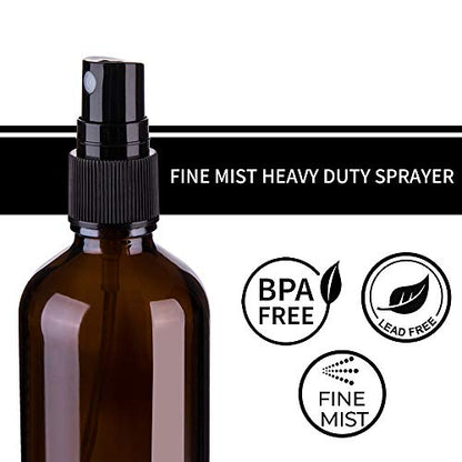 Hydior 4oz Amber Glass Spray Bottle for Essential Oil, Empty Fine Mist Spray Bottle, 6 Pack - color: Amber-6PCS