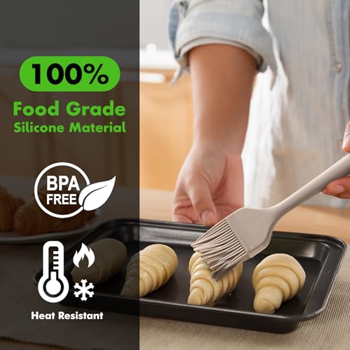 HOTEC Basting Brushes Silicone Heat Resistant Pastry Brushes Spread Oil Butter Sauce Marinades for BBQ Grill Barbecue Baking Kitchen Cooking BPA Free Dishwasher Safe, Khaki Set of 2 - color: Khaki