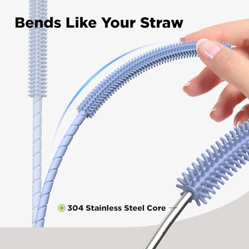 Silicone Straw Cleaner Brush, 2 Pcs Reusable Cleaning Brushes for Straws, 6mm&9mm, Blue - color: Blue