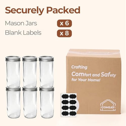 ComSaf 24 oz Mason Jars Wide Mouth 6 Pcs, Large Canning Jars with Seal Bands, 24 oz Glass jar with Lid for Jam, Sauce, Juice, Coffee, Pickling, Fruit, Dessert, Kitchen Storage, Vanilla Extract - size: 24oz wide mouth 6PCS