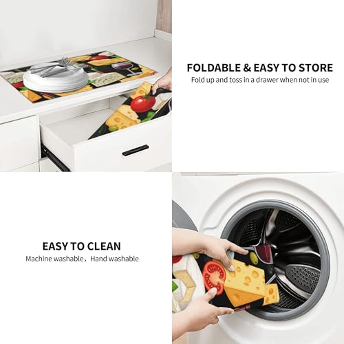 Dish Drying Mat for Kitchen Counter - Cheese Wine Absorbent Heat Resistant Microfiber Dishes Drainer Mat - Kitchen Gadgets Large Coffee Machine Dish Rack Pad 18"X24"