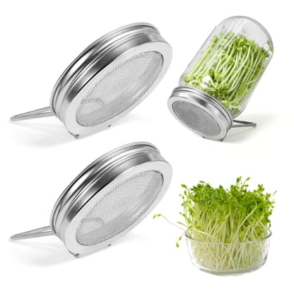 Sprouting Lids 2Pack Sprouting Lids for Regular Mouth Mason Jars with Stainless-Steel Sprouter Lids & Stand for Broccoli, Alfalfa, Mung Bean Plant Germination Kits - size: Regular Mouth Sprouting Lids 2Pack