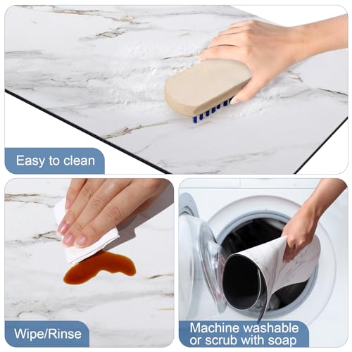 CooRug Marble Pattern Dish Drying Mat, 12" x 20", Brick Marble | Absorbent, Coffee Bar Mat for Kitchen Counter, Non-slip Rubber Backed, Washable and Easy to Clean, Heat Resistant - size: 12" x 20"