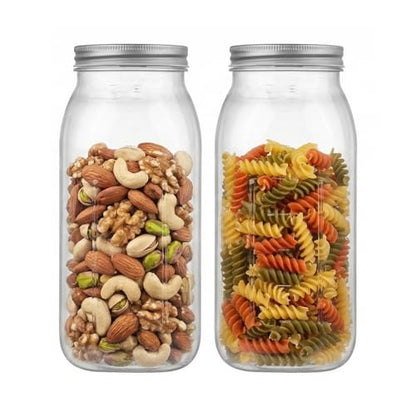 novelinks 64 oz Large Plastic Mason Jars with Airtight Lids Wide Mouth | 2 Pack, Silver, Storage Jars with Airtight Lids, Mason Jars 64oz, Big Jars Wide Mouth, Plastic Storage Containers for Pantry - color: 2 Pack Silver