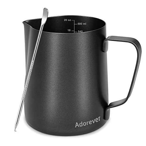 Milk Frothing Pitcher 600ml/20oz Steaming Pitchers Stainless Steel Milk Coffee Cappuccino Latte Art Barista Steam Pitchers Milk Jug Cup with Decorating Art Pen, Matte Black - color: C Matte Black, size: 20 Ounces