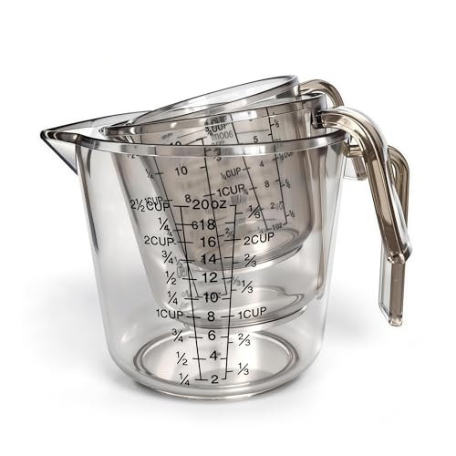 Measuring Cups Set, 3PCS with Pour Spout & Handle, Multi-Scale (cup | oz | ml) Stackable Liquid & Dry Plastic Measuring Tools for Baking Cooking, Essential Kitchen Gadgets (Coffee Brown) - color: coffee brown