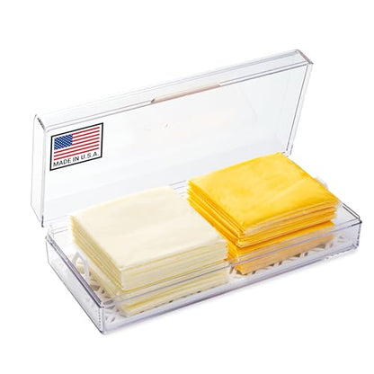 Pikanty Cheese Container for Refrigerator with Removable Tray - Clear Plastic Keeper for Block, Sliced, and Specialty Cheeses, Fits Fridge Door, Hinged Lid, Dishwasher Safe, Made in USA - style: Cheese Storage Container
