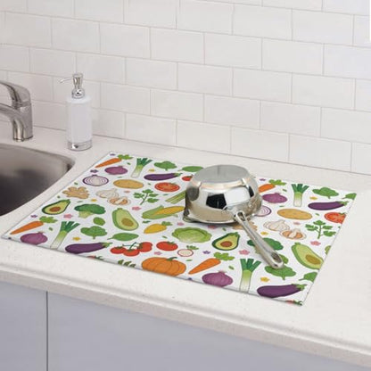 Vegetables Dish Drying Mat, for Farmhouse Kitchen Counter Microfiber Absorbent, Dish Draining Mat Extra Large 18"x24" - color: Vegetables