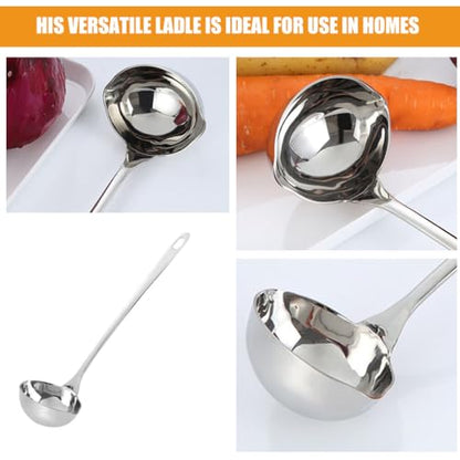 Hemoton Stainless Steel Double Spout Ladle with Long Handle for Controlled Pouring Soup and Canning Kitchen Utensil