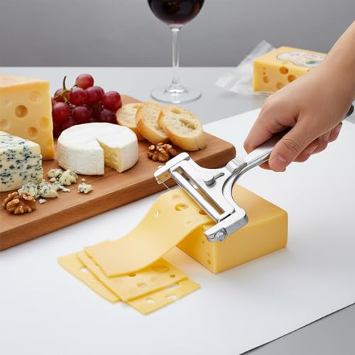 Cheese Cutter Kit Adjustable Hand Held Cheese Cutter with 4 Extra Wires Stainless Steel Wire Cheeses CutterQuick Replacement Thick & Thin Slicer Shaver Kitchen Slicing Tools for Block Butter