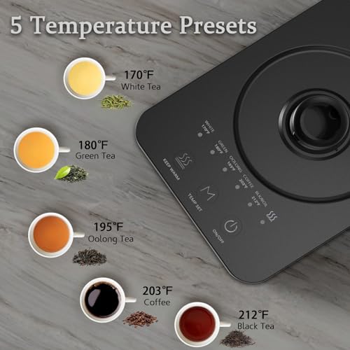 Gooseneck Electric Kettle,Ulcreigo Electric Kettle Temperature Control Tea Kettles for Boiling Water with 5 Variable Presets,Hot Water Boiler Heater for Coffee,304 Stainless Steel Black Color - color: Black 0.8L