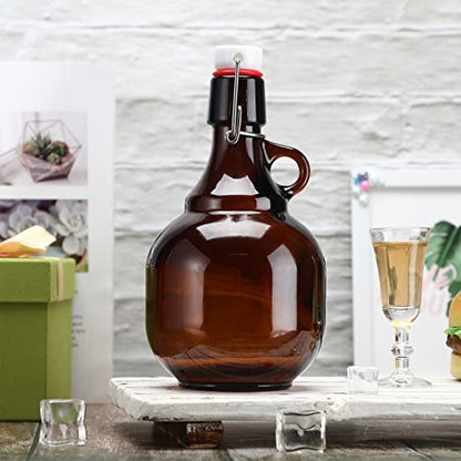 Dandat 4 Pcs Growlers for Beer Amber Glass Bottles Beer Bottles Glass Jar with Lid liquid Jugs Soda Cider Alcohol Wine Home Brewing Fermenting(68 oz) - size: 68 oz