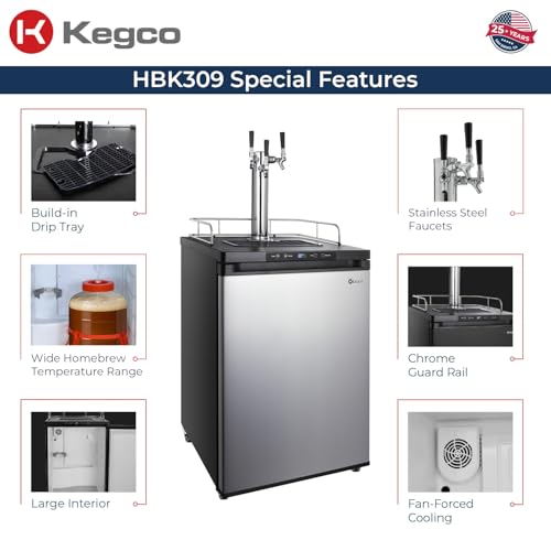 Kegco HBK309S-3 Full-Size Digital Homebrew Kegerator Triple Faucet Ball Lock Keg Dispenser Stainless, Stainless Steel - color: Stainless Steel, size: 3 Tap
