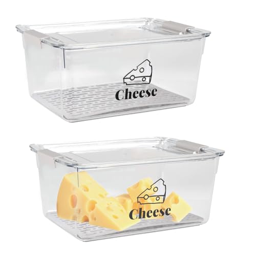 Cheese Container Airtight with Draining Basket Cream Cheese Sliced Cheeses Box with Lid Saver for Fridge Cheeses Keeper Cream Block Shredded Storage Box Saver (Clear - 2 Pack) - color: Clear - 2 Pack