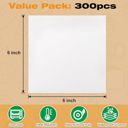Burger Patty Paper, AIMEIKI 300Pcs 6x6 Inch Parchment Paper Squares Non-Stick Wax Paper Parchment Paper Sheets for Patty Seperating, Freezing or Candy Wrappers - size: 6 x 6 Inch