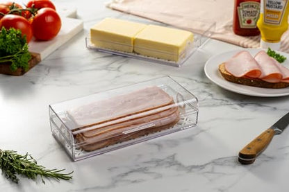 Pikanty Deli Meat Container for Refrigerator with Removable Tray - Airtight Keeper for Cold Cuts, Sliced Cheese, Ham, Turkey, Salami and Pepperoni, Hinged Lid, Dishwasher Safe, Made in USA - style: Deli Storage Container