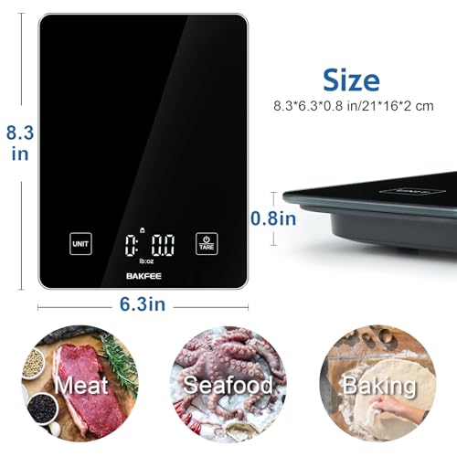 Waterproof Kitchen Food Scale, 1g/22lb, IP67, Rechargeable, Black | Premium Tempered Glass, Clear LED Display, with 6 Units, Tare, Ideal for Baking, Cooking, Making Sourdough Bread