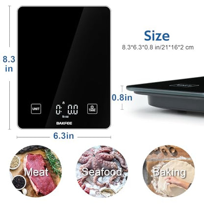 Waterproof Kitchen Food Scale, 1g/22lb, IP67, Rechargeable, Black | Premium Tempered Glass, Clear LED Display, with 6 Units, Tare, Ideal for Baking, Cooking, Making Sourdough Bread