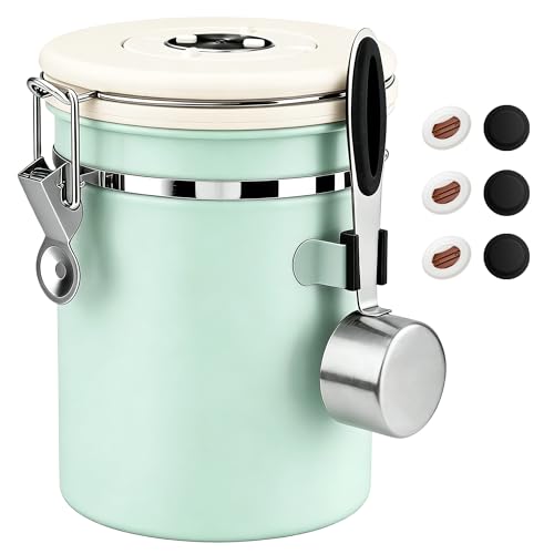 ShanSon Coffee Canister Airtight, Stainless Steel Bean Storage Container with Date Tracker & Scoop, Grounds Sugar Flour Tea Cereal Fits Kitchen Pantry, Ideal Gift for Coffee Lovers,22oz,Green - color: Green, size: 22oz