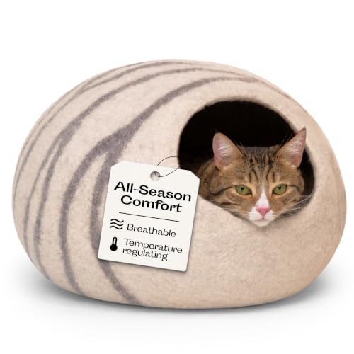 MEOWFIA Cat Cave – Premium Felt Cat Bed Enclosure for Indoor Cats, Handmade Merino Wool (Light Gray, Large) - color: Light Gray, size: Large