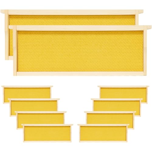 10 Pack Bee Frames Medium Unassembled, Wooden Beehive Frames with Plastic Beeswax Coated Foundations for Medium Super Box (Yellow) - color: Yellow, size: 10PCS