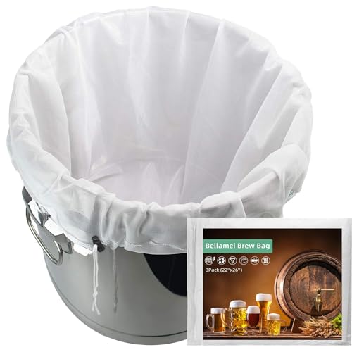 Brew Bag Reusable 3 Pack 22"×26" 250 Micron Fine Mesh Bag for Beer | 5 Gallen with Drawstring for Fruit Cider Apple Grape Wine Press Drawstring Straining Brew in a Bag - size: 3 pack-22"×26"