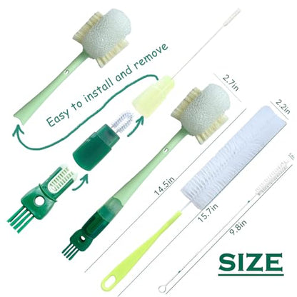 Water Bottle Brush with 5-in-1 Multi-Function, Baby Bottle Brush for Cleaning Nipple/Cup Lid Gap, Straw Bottle Cleaner, 15.1" Long Handle for Narrow Bottleneck Decanter, 3 Pack Set - color: White-green