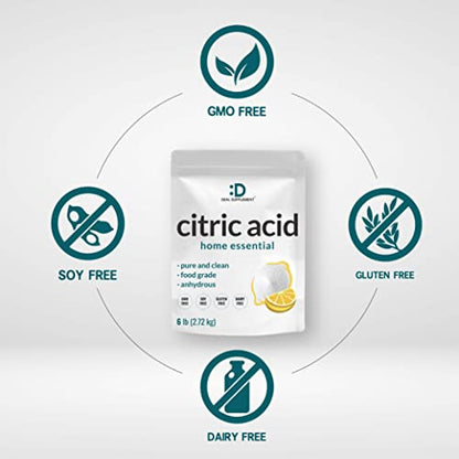 Citric Acid 6 Pounds | Fine Granular Powder, Food Grade, Bulk Supply – Potent Anhydrous Form – Versatile Flavor Enhancer, Preservative, Cleaning, & Homemade Bath Bombs – Additive Free, Non-GMO