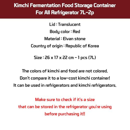7L-2 Airtight Kimchi Container with Handle, Multi-Purpose Food Storage Box,Translucent lid container,Kimchi Fermentation container, fruit-pickle container Compatible with All Refrigerator