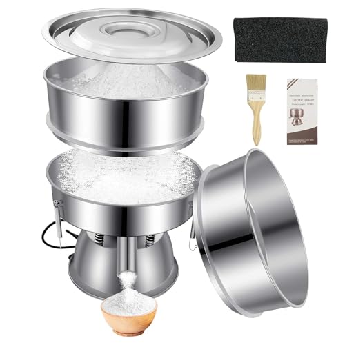 Automatic Powder Sifter Machine, 30 Mesh 50 Mesh Stainless Steel Sieve Shaker, 110V Vibrating Sifter for Flour & Powder, 2 Screens Included - size: Automatic Powder Sifter Machine (30+50 mesh)