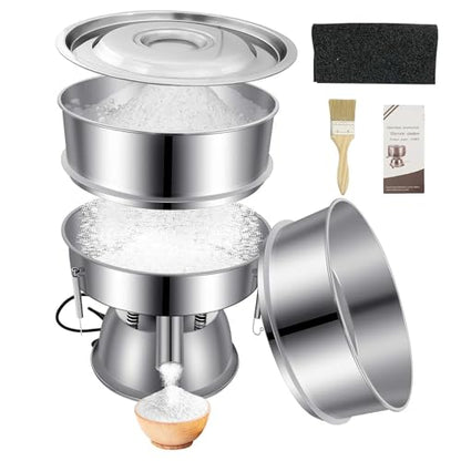 Automatic Powder Sifter Machine, 30 Mesh 50 Mesh Stainless Steel Sieve Shaker, 110V Vibrating Sifter for Flour & Powder, 2 Screens Included - size: Automatic Powder Sifter Machine (30+50 mesh)