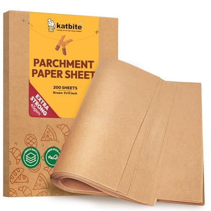 Katbite 200Pcs 9x13 inch Heavy Duty Unbleached Parchment Paper, Parchment Paper Sheets for Baking Cookies, Cooking, Frying, Air Fryer, Grilling Rack, Oven(9x13 Inch) - color: 9"x13"-200